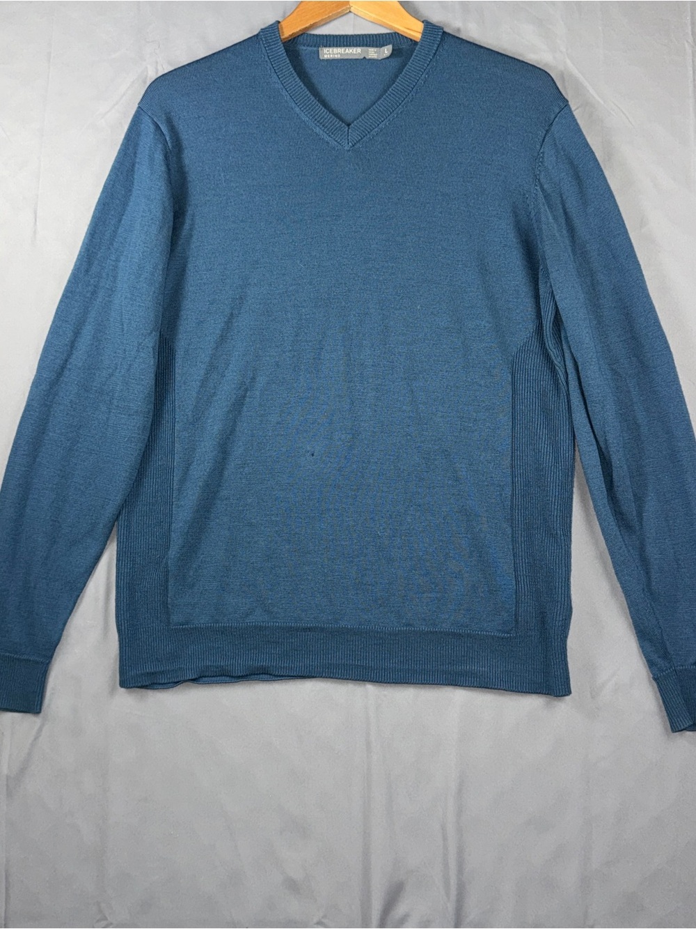 Icebreaker Sweater Mens Large Blue Merino Wool V Neck Lightweight Knit Pullover